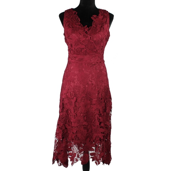 Kimilily Dresses Kimi Lily Womens Wine Red Lace Surplice Dress